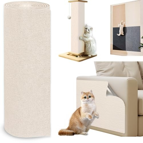 Jyvex 30x150cm Self Adhesive Cat Scratching Mat, DIY Cats Scratch Mat, Trimmable Sofa Cat Scratch Protector, Prevent Cats Scratching Furniture Suitable for Floors, Sofas, Chairs (Beige)