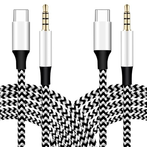 2 Pezzi USB C a 3.5mm Aux Jack, 1m Cavo Jack USB C Audio Cavo Nylon Compatibile con iPhone 16/15 Pro, Galaxy S24/S23/S22 Ultra, Pad Pro, Pixel, Huawei P40, Xiaomi
