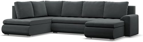 Mebligo - Ecksofa mit Schlaffunktion und 3 Bettkasten FORESTA 300x89x200 (BxHxT) Dunkelgrau - Ottomane Links Eckcouch, Couch U Form, Sofa Wohnzimmer, Sofas & Couches, Eckschlafsofa