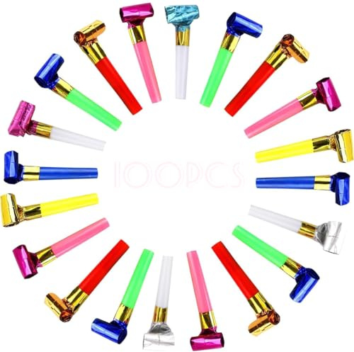 XYTAHDM 100 PCS Fischietti Compleanno Bambini, Partito Trombette Fischietto Divertente Noisemakers per Feste Corno colorato per Feste, Compleanni, Matrimoni, celebrazioni