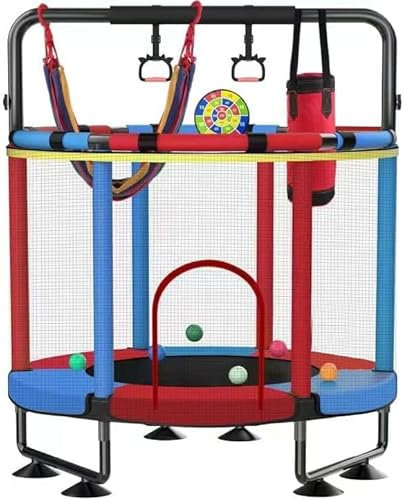 Trampoline for Kids, Upgrade Full Anti-Rust 440lbs Indoor Outdoor Toddler Trampoline with Net, 55 Adjustable Baby Toddler Trampolines Accessories Dart Board (C-Blue Red, 55in)
