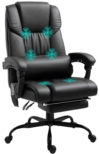 Vinsetto Silla de Oficina con Masaje Vibratorio de 6 Puntos Silla de Escritorio Giratoria con Respaldo Alto Reclinable Altura Ajustable Reposapiés y Mando a Distancia Negro