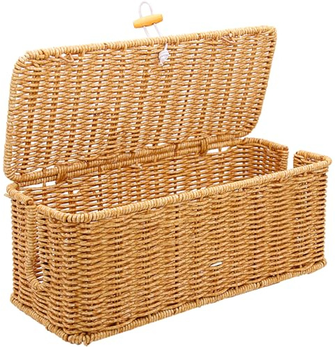 Cable Management Box, Handmade Imitation Rattan Cable Tidy Box with Locked Cover, 2 Open Slots Power Strip Organizer, Cord Organizer Boxes for Computer Router USB Hub & Power Strip