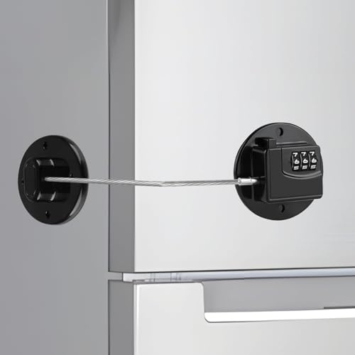 Kclkda Fridge Lock, 3-Digit Password Refrigerator Lock No Drilling Child Safety Cabinet Locks Protect Children and Prevent Theft for Freezer Door File Drawer Cabinet Cupboard Windows, Round Black