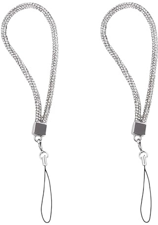 2 Stück silberne Handykette, Handy-Armband, Strass, Handyanhänger, kurzer Charm, modisch, Anti-Verlust-Schlüsselband, Auto-Schlüsselanhänger, Dekor-Zubehör