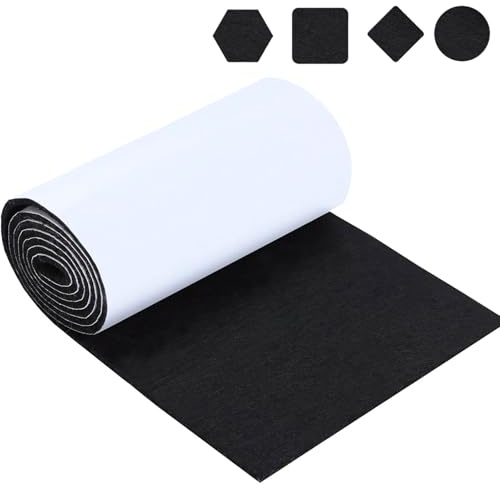 Filz Meterware 250x30cm, Filzstreifen Filzstoff Selbstklebend Filz Klebefilz Filzband 5mm Dicke für DIY Möbelschutz Stuhl Füße Bodenschutz Schwarz