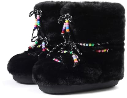 North Oak Snow Boots for Women Faux Fur Mid Calf Winter Platform Shoes 2026, Black, 8-8.5