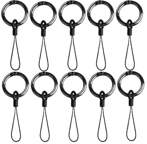 LSGZJZY Metal Spring O-Ring Set with Nylon Wrist Lanyards, 10 Pack Grey 24mm Rings and 15 Pack Black 2.5-inch Straps, for Key, Bag, Purse, Handbag, Buckle, Mobile Phone