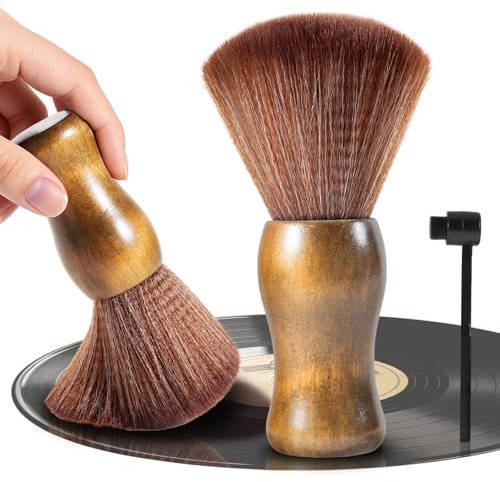 SIMPOR Vinyl Record Cleaning Kit with Stylus Brush, Anti Static Soft Velvet Record Brush Cleaner for LP Albums Turntable Player, Retro Wood Handle Dust Remover for Audiophile