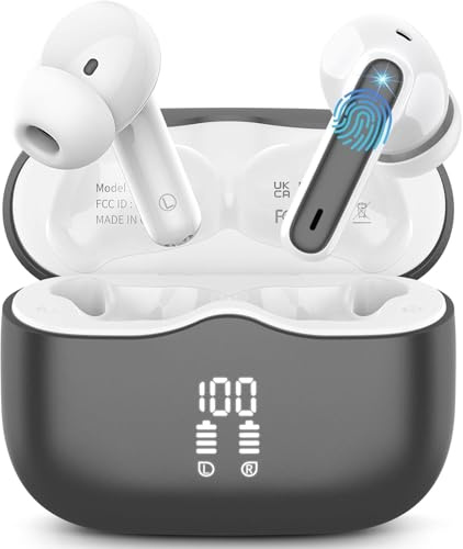 Bluetooth Kopfhörer, Kopfhörer Kabellos Bluetooth 5.3 In Ear Kopfhörer mit 4 ENC Mic, Kabellose Kopfhörer Tiefer Bass 40Std Wireless Earbuds Noise Cancelling, IP7 Wasserdicht, LED-Anzeige, Dunkelgrau