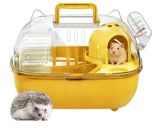 Transportlåda för små djur – bärbar hamster resebur, extra lyxvilla, transparent, avtagbar, säker | Tillbehör för transport av husdjur för hamstrar, kanin, gnagare,
