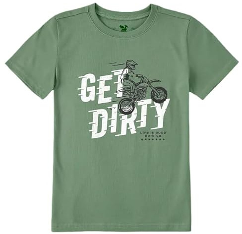 Life is Good Kids Get Dirty Motorbike Short Sleeve Crusher Tee, Granite Green, X-Large