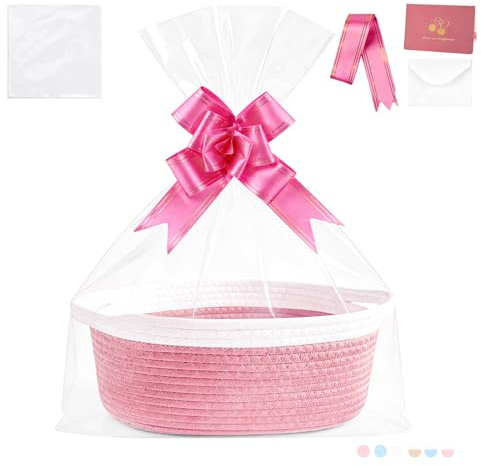 TXXATX Geschenkkorb Leer 30x20x12cm Präsentkorb Leer Rosaweiß | mit Geschenktüten, Bändern, Grußkarten, für DIY-Geschenke, Geburtstag, Hochzeit, Weihnachten, Erntedank