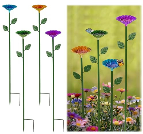 Bee Watering Station for Garden, 4Pcs Metal Flower Shaped Bee Cups Bird Butterfly Feeding Station for Thirsty Bees, Insect Waterer Feeder for Outdoor Garden, Yard, Patio, Landscape Decor