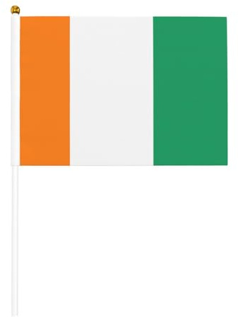 Lot de 10 drapeaux à main à motif drapeau de la Côte d'Ivoire 14 x 20,8 cm | Ajoutez une atmosphère festive aux fêtes et événements sportifs.