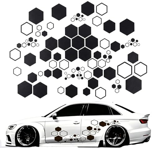 JOVYTH 52 Autocollants Voiture Motif Nid d'abeille Hexagonal - Décoration Adhésive Noire pour Carrosserie de Moto et Auto - Film pour Dissimuler Les Rayures et Personnalisation Sportive