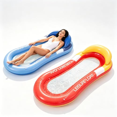 2 Stück Aufblasbare Wasserhängematte mit Netz,luftmatratze pool160x90cm Lounge Liege – Schwimmliege Erwachsene mit Kopfstütze für Pool, Strand & See, Stabile Pool Hängematte