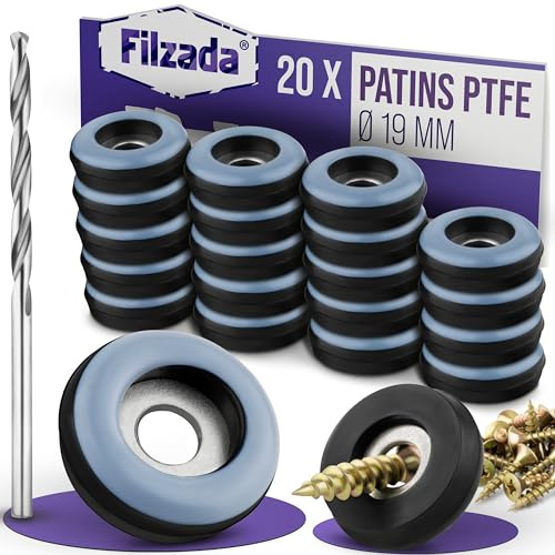 Filzada® 20x Teflon glider för skruvning - Ø 19 mm (rund) - möbelglidare/matt glider PTFE (Teflon) inkl skruvar