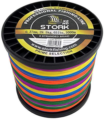 Stork HDx8, 8-Fach geflochtene Premium Angelschnur 3000m (Multicolor (10m Farbwechsel), 30 lbs / 13.6 kg / 0.22 mm)