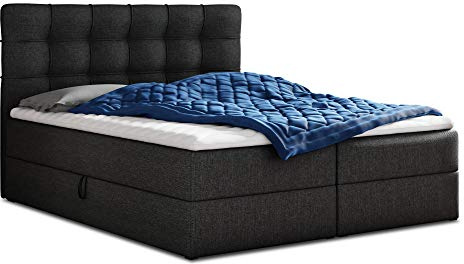 Sofnet Boxspringbett Best mit 2 Bettkästen, Doppelbett mit Bonell-Matratze und Topper, Polsterbett, Bett, Bettgestell, Stilvoll, Schlafzimmer (Schwarz (Inari 100), 160 x 200 cm)