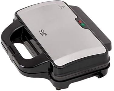 ADLER EUROPE AD 3043 XXL Sandwichmaker - 1300 Watt, Antihaftbeschichtung, Thermostat, USA Größe XXL, 28,5 cm x 15,2 cm Heizplatten, Silber