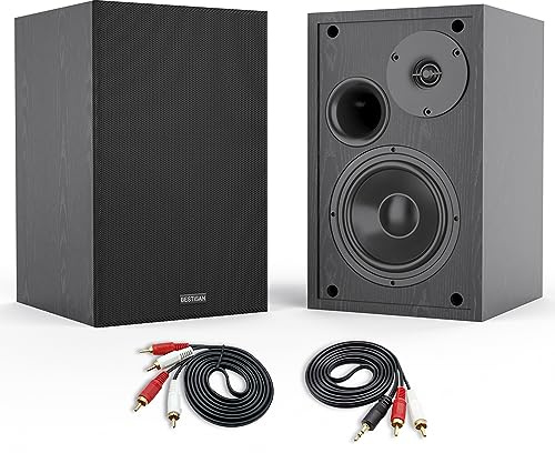 BESTISAN 4 Inch Powered Bookshelf Speakers with Deep Bass, Bluetooth 5.0 Studio Monitor Speakers, 2.0 Neared Field Audio Speakers with 2 RCA Line Input, Set of 2 Black-New Model