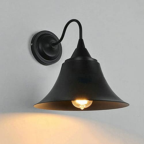 Vintage Sconce Industrial Black Metal Wall Light Shade, Indoor Retro Headboard Lighting Fitting, E27 Farmhouse Wall Lamp Fixture for Vanity Living Room Bedroom Bathroom