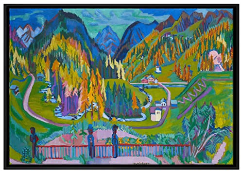 Pixxprint Ernst Ludwig Kirchner - Sertig-Tal im Herbst Leinwandbild 80x60 cm im Bilderahmen, Wandbild, Schattenfugenrahmen, Kein Poster