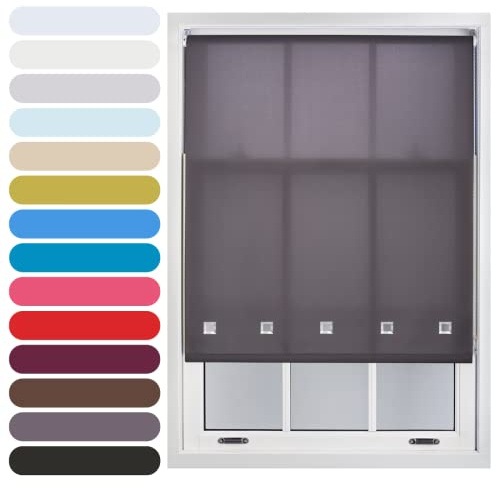 FURNISHED Square Eyelet Light Filtering Polyester Daylight Kitchen Blinds Trimmable Window Blind, Dark Grey, 85W x 165H cm