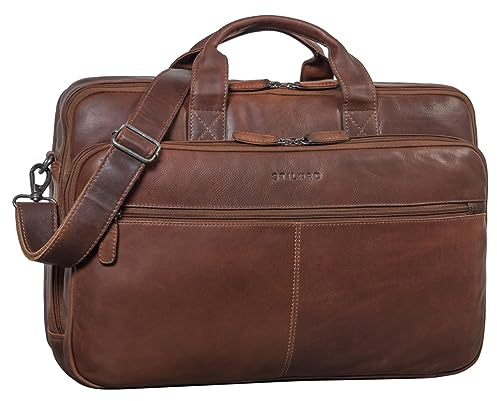 STILORD Noan Leder Aktentasche Herren Groß Business 15,6 Zoll Laptoptasche Lehrertasche Umhängetasche Büro Vintage Echtleder Studententasche Männer Farbe:sila - braun