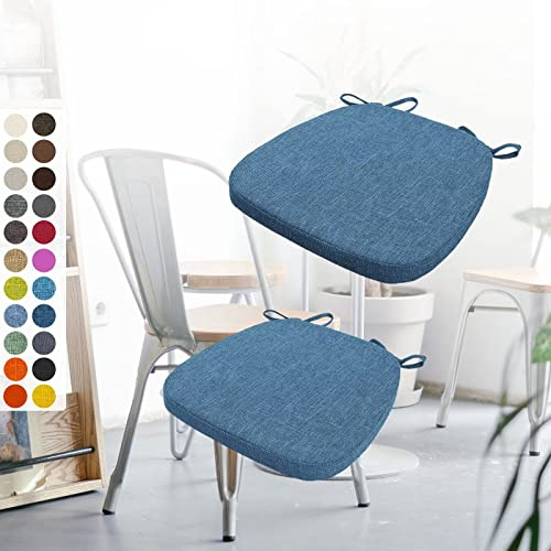 2er Set Stuhlkissen 40x38x3cm mit Bändern,Waschbare Sitzkissen Rutschfest,Stuhlauflage Stuhlpolster Sitzkissen,Abnembar Bezug Mit Reißverschluss,Ideal für Zuhause Büro Küche Esszimmer,Dunkelblau