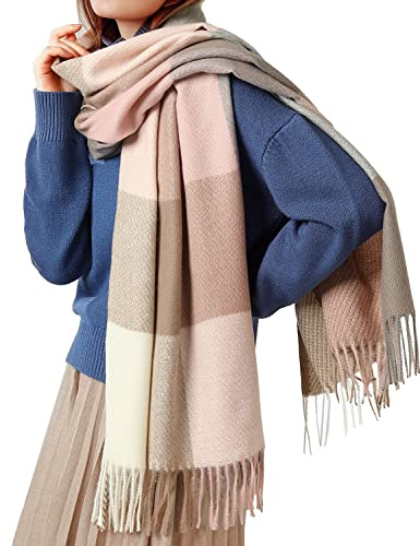 HYUET Hiver Pasmina Écharpe Châle Femmes Plaid Élégant Long Doux Chaud Étoles Écharpes Tartan Wrap Tricoté Châle Hiver Poncho Étole Pashmina pour Femmes Hommes,70 * 180 cm,A-Bleu