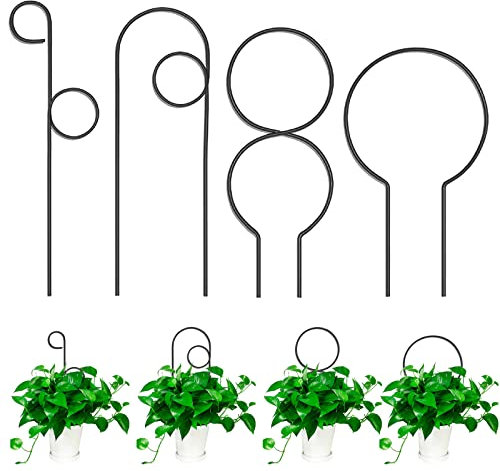 Lot de 4 treillis de jardin pour plantes grimpantes, treillis en fer noir/doré pour plantes grimpantes en pot pour Hoya, Pothos, fleurs, Monstera