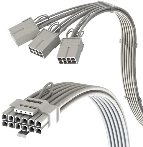 LINKUP - AVA PCIe 5.0 12VHPWR 16 broches (12+4) 16AWG Câble d'alimentation haute intensité gainé pour RTX4000 à 3x8 broches PCIe 4.0 PSU - 30cm (Blanc) Compatible avec tous RTX5000 RTX4000 RTX3000 FE