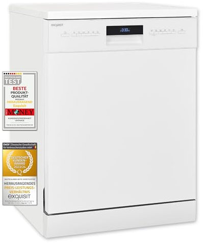 Exquisit Geschirrspüler GSP9614-030B weiss | Spülmaschine freistehend 60cm | AquaStop | Auto-Door-Open | Geschirrspülmaschine flexible Besteckschublade