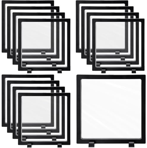 Harloon 12 Pcs 3D Floating Display Case Floating Frame Display Holder Stand Challenge Coin Jewelry Frame Box for AA Medallions Fossil Rock Gemstones Specimen(Black,7 x 7 x 0.8 Inch,Square Base)