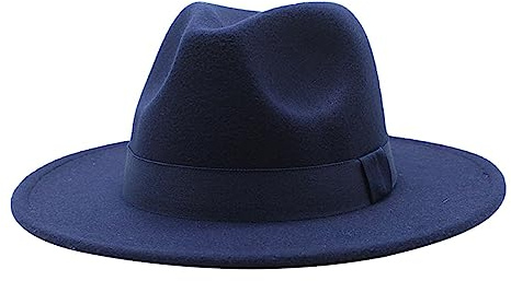 Cappelli Fedora da donna e uomo, tinta unita, a tesa larga, stile Panama, per donne e uomini, stile jazz, da uomo, blu navy, M