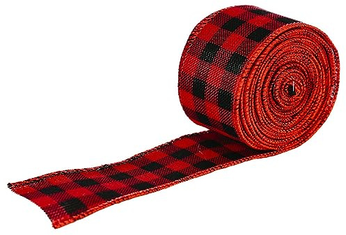 Yurosiay 1 Rolle 6m x 5cm Weihnachten Kariertes Band Rot und Schwarz Kariertes Sackleinen Band Vintage Kariertes Schleifenband Weihnachts Geschenkband Dekoband Weihnachten für DIY Handwerk