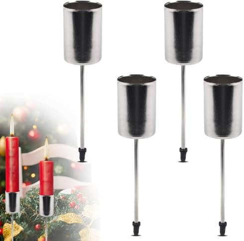 Funmo 4 Stück Kerzenhalter Adventskranz, Stabkerzenhalter, Kerzenständer mit Kurzem Dorn, aus Metall, 2,3 x 11 cm, Gesteck, Adventskranz, Dekoration, Weihnachten