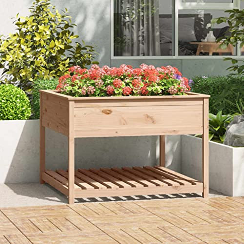 Higsose Jardinière avec Etagère 111,5x111,5x81 cm Bois Massif de Pin Jardiniere Balcon Jardinieres Exterieur Bois Jardiniere Interieur Jardiniere sur Pieds Jardiniere Haute Jardiniere Bois