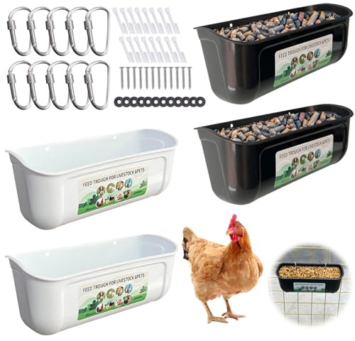 Futterautomat Hühner, 4 Stück Futterstation aufhängbar, Futterspender Hühner, Futterspender Tränke Set, Futtertrog für Geflügel, Futterspender für den Hühnerstall Zubehör Zucht, Farming