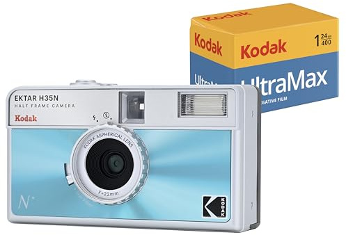 Kodak EKTAR H35N Halbformat-Filmkamera-Set mit Kodak Ultramax 400/24EXP 35 mm Rollfilm (Blau glasiert)