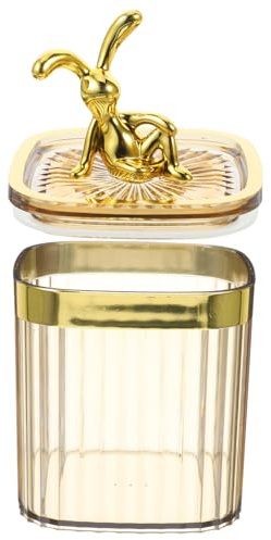 PRETYZOOM Barattolo Portatrucco Trasparente Di A Forma Di Coniglietto - Oro Ambra Porta Cotton Fioc Porta Dischetti Di Cotone Organizer Per Il Trucco