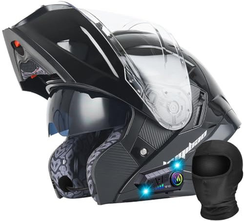 Bluetooth Motorradhelm Integriert Motorradhelm, ECE Zertifiziert Integralhelm mit Doppelvisier, mit Eingebautem Mikrofon für Automatische Reaktion, für Erwachsene Frauen Männer