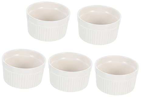 Cabilock 5 Pièces Bol à Soupe En Céramique Plat à Crème Brûlée En Porcelaine Ramequins Brûlés Porcelaine Ramequin Coupes De Souffle Petit Plat Élégant Tasse De Pudding Blanche