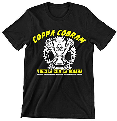 Incidiamo T-Shirt Uomo Film Cult Ugo Vincila con la Bomba - Coppa cobram - Film Cult Italiani - Maglietta Manica Corta Nera Taglia L