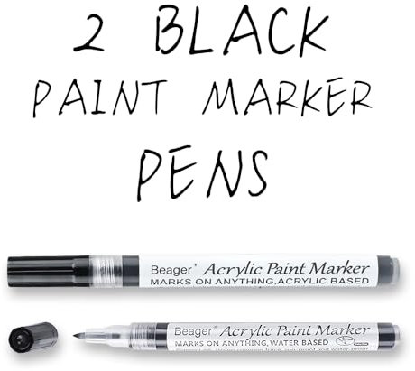 Beager 2Pcs Schwarz Acrylstifte für Steine, 0,7mm Permanent Marker Stifte Wasserfest Lackstift Acrylfarben Stifte Steine Bemalen Stifte für Holz Leinwand Keramik Metall Papier Glas Kunststoff