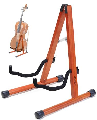 Musbeat Cello Ständer, A-Rahmen Celloständer mit Bogenhalter, Handgefertigter Cello Stand Holz mit Gepolstertem Schaumstoff, Mahagoni-Holzboden, Cello-ständer für 1/8, 1/4, 1/2, 3/4, 7/8, 4/4 Cello