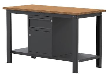 Sogi X3N_103L Banco da lavoro - 1.5 m - piano in legno - armadio con anta e cassetto - grigio antracite