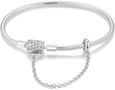 HappyStar armband dam silver 925, damarmband för pärlor berlocker, kompatibel med Pandora Charms., 7.9Zoll/20 cm（Für Handgelenkgröße 6.7in）, Silver, Cubic Zirconia